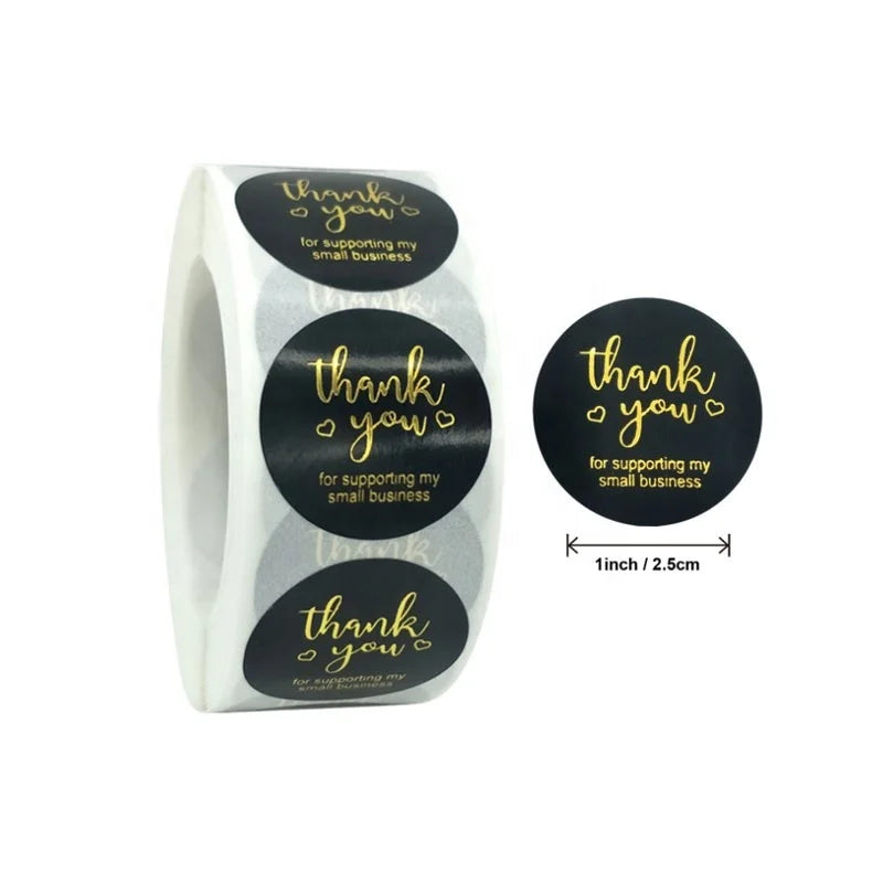 500pcs/roll Round Black Thank You Bronzing Gold Silver Thanks for Baking Gift Custom Stickers Diary