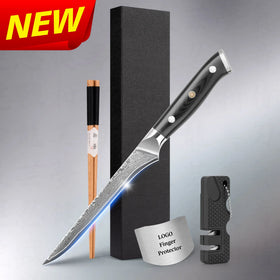 Free Shipping SkyCook 6 Inch Damascus Bread Paring Boning Butcher Cleaver Knife Set with Black G10 Mosaic Pin Handle Free logo