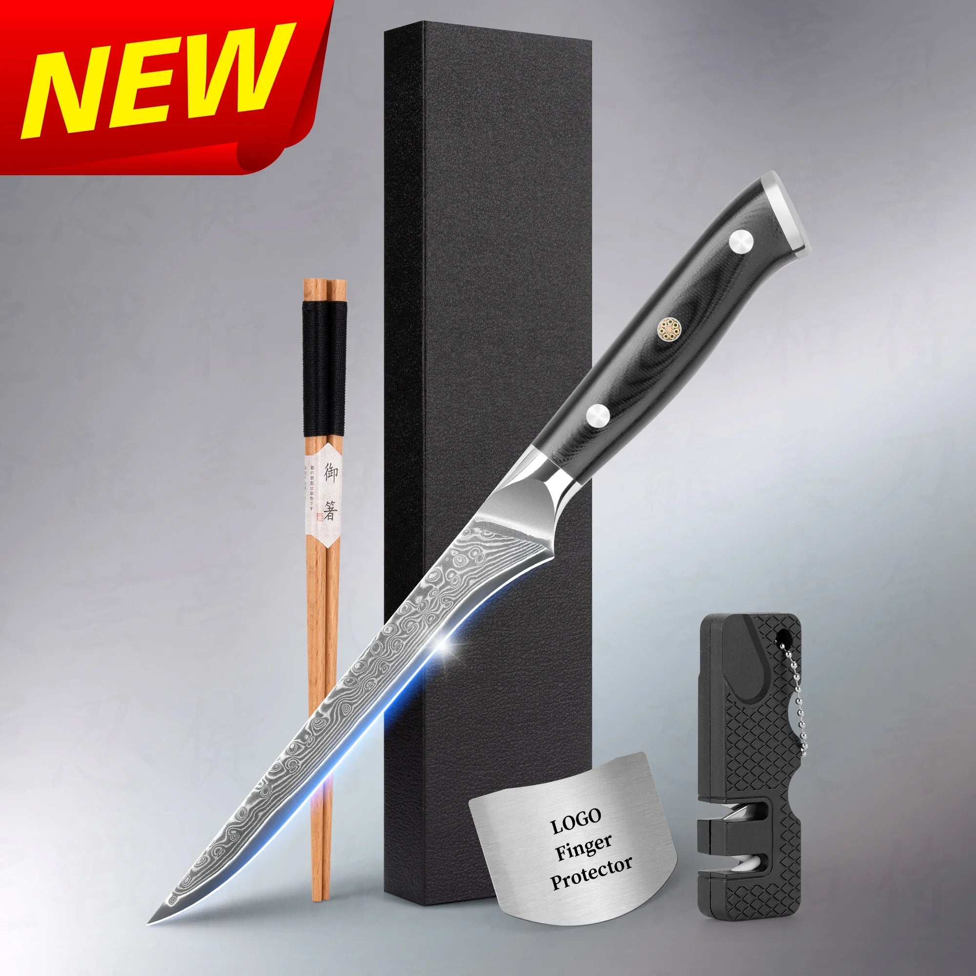 Free Shipping SkyCook 6 Inch Damascus Bread Paring Boning Butcher Cleaver Knife Set with Black G10 Mosaic Pin Handle Free logo