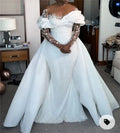 Mermaid Wedding Dress Luxury Detachable Train Long Sleeve Satin Bridal Gown
