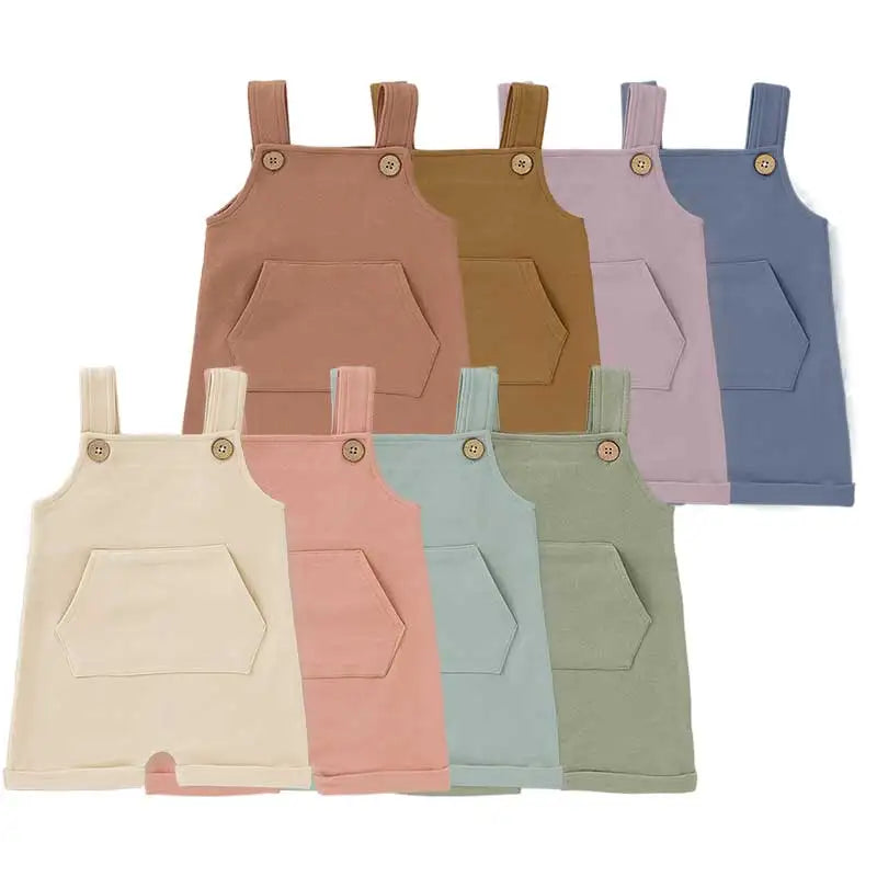 Stretchable Baby Overall Pants Organic Cotton Suspender Pants Kangaroo Pocket Braces Short Baby Dungarees