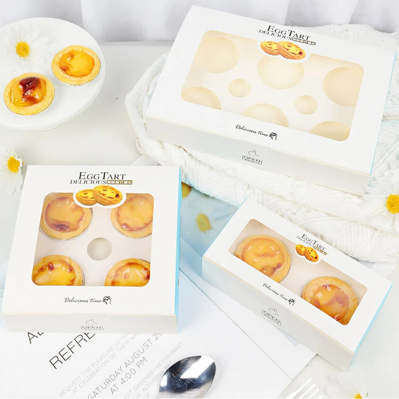 Egg Tart Cake Boxes Carrier Cupcake Paper Window Cookie Muffin Cheesecake Packing Pastries Portable Paper Box