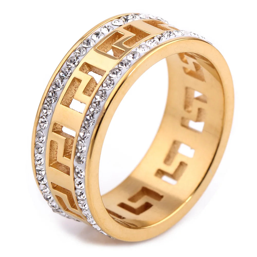 2022 Fashion Stylish Stainless Steel Rings Women Personalised Great Wall Pattern Ring Jewelry