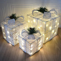 Hatty Wholesale Christmas Light Gift Box Set Decoration Custom Iron 3 Pcs Led Light Foldable Christmas Gift Boxes Set MegaBDM