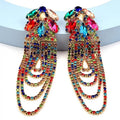 2025 New Arrival Bohemian Colorful Rhinestone Long Tassel Earrings Women's Earrings Party Statement Luxury Drop Earrings Jewelry