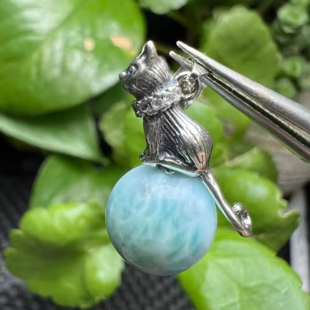 Handmade 925 Sterling Silver Spiritual Healing Crystal Natural Larimar Pendant for Anti Anxiety and Stress