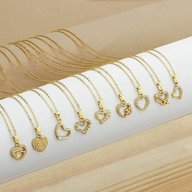 DAIHE 2025 New Zircon Heart Shaped Necklace 18k Gold Plated Stainless Steel Women's Necklace