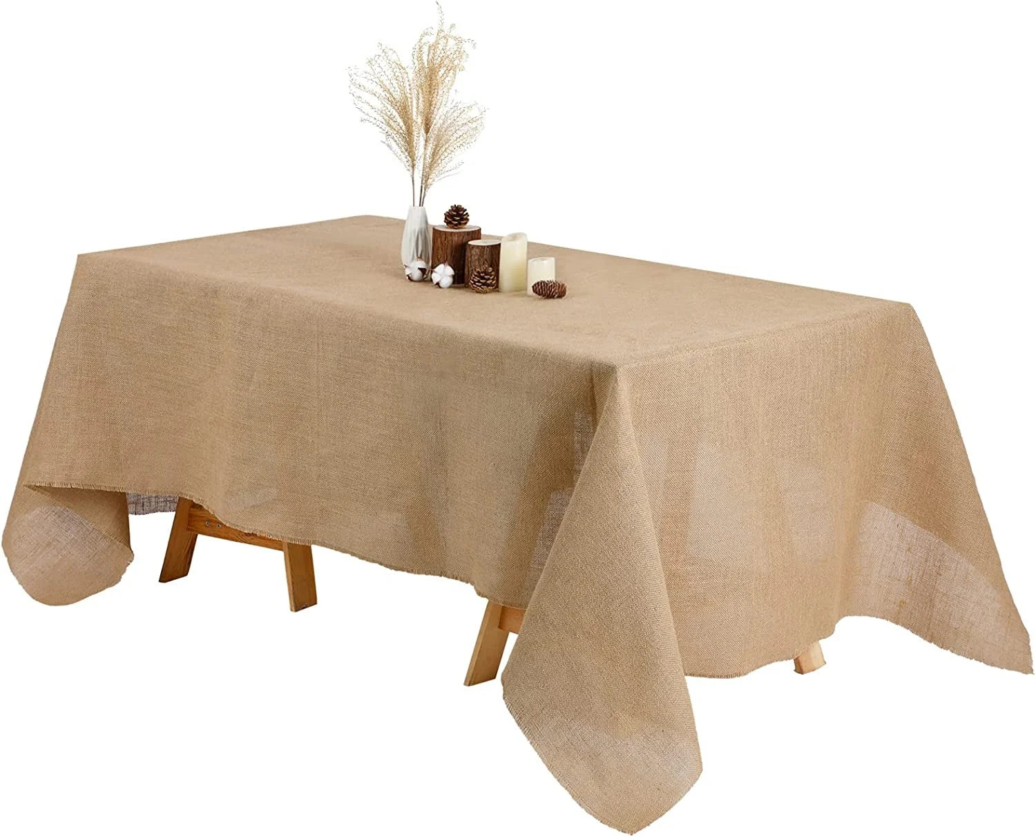 Handmade 63 X 108 Inches Natural Burlap Square Wedding Tablecloth Jute Cloth for Events