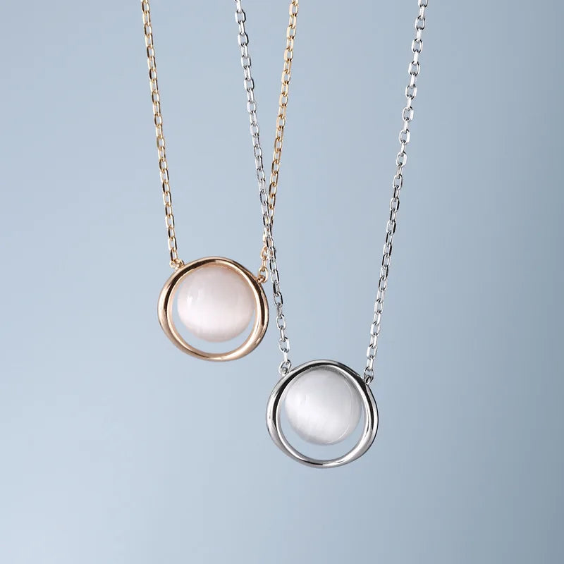 925 Sterling Silver Cat's Eye Stone Pendant Necklace Timeless Rose Gold/18K Gold/Rhodium Plated Dainty Pendant for Date