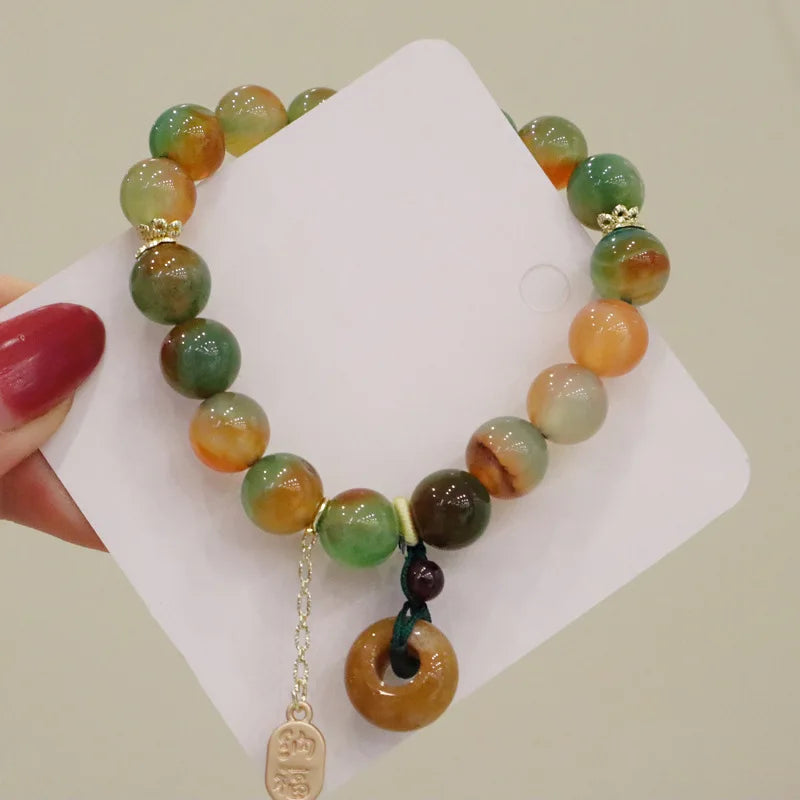 Bohemian Ethnic Coloful Natural Agate Bead  Handmade Braided Natural Gems Stone  Jewelry