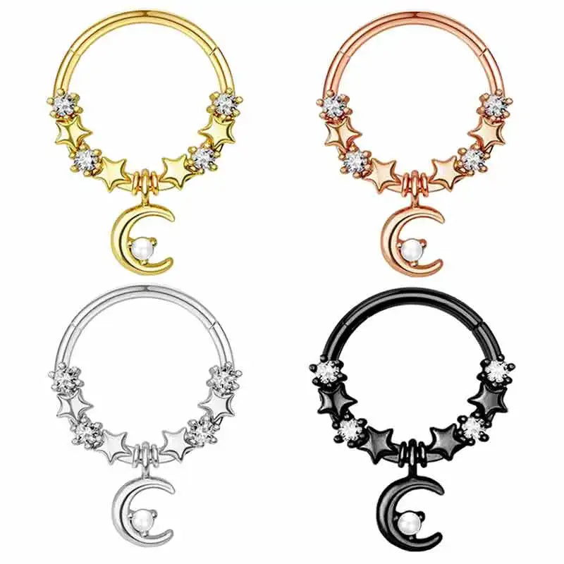 Stainless Steel Brass Septum Piercing Jewelry for Women Men 8 10mm 16g Moon Star Cartilage Amber Nose Rings Wedding Engagement