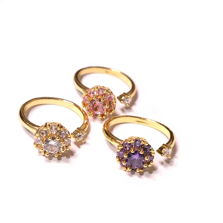 G224 Jewelry Gold Plated Spinning Anti Anxiety Ring Fidget Spinner Rotatable Zircon Ring