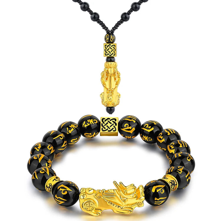 Fashion Gold Plated Changing Colour Good Luck Piyao Charm Pixiu Feng Shui Necklace Bracelet Jewelry