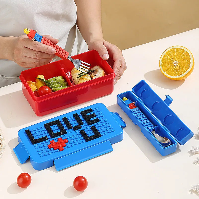 Creative DIY Pixel Building Block Japanese Bento Boxes Heatable Food Container for Lunch Picnic Salad Fruit Kids-friendly
