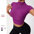Half High Collar Yoga Tops High Elasticity Twist Side Custom Tank Top Gym Fitness Athletic Short Sleeve Top