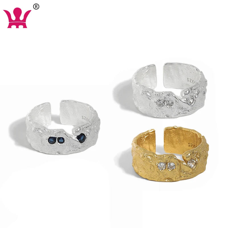WMJF513 Women and Girls Fine Gold Rings Distorted Irregular Metal Texture with Open CZ Finger Design