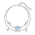 Ocean Theme 925 Sterling Silver Double Layer Chain Starfish Moonstone Sea Turtle Anklets