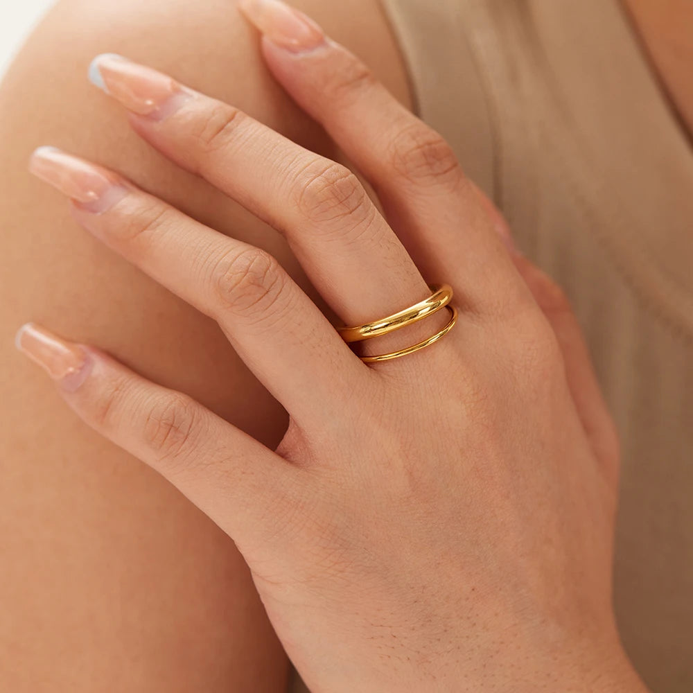 Classic Bohemia Style Stainless Steel Double Layer Knuckle Women Rings Waterproof Jewelry 18K PVD Plating