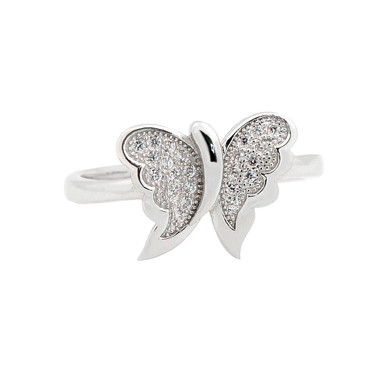 New Arrival Low MOQ Real Silver S925 Girls Silver Jewelry Cock Micro Pave Cz butterfly Ring for Women