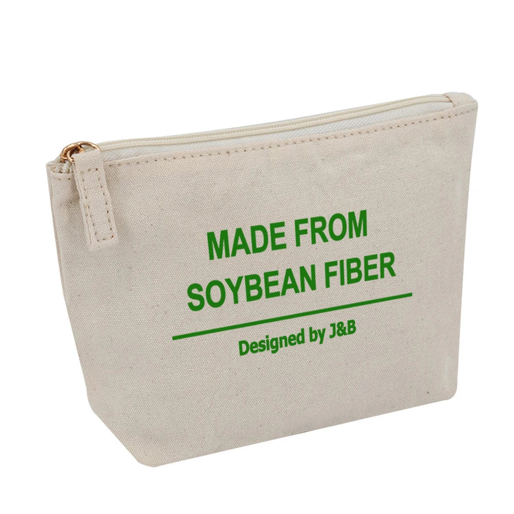 Natural Biodegradable Soybean Fiber Canvas Zipper Pouch Bag Custom Eco Friendly Soy Fiber Makeup Cosmetic Gift Packaging Bags