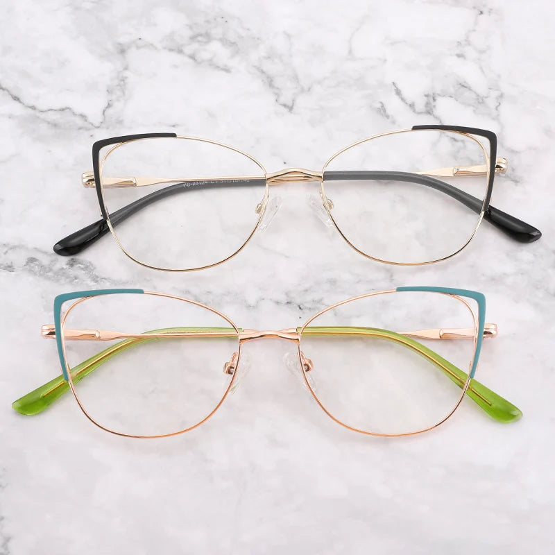 YC Hot Selling Manufacture Price Optical Frames Womens Ladies Eyeglasses Cat Eye Metal Glasses Frames