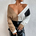 Fashion Color Blocking Long Sleeve t Shirts Blouse for Women Stylish