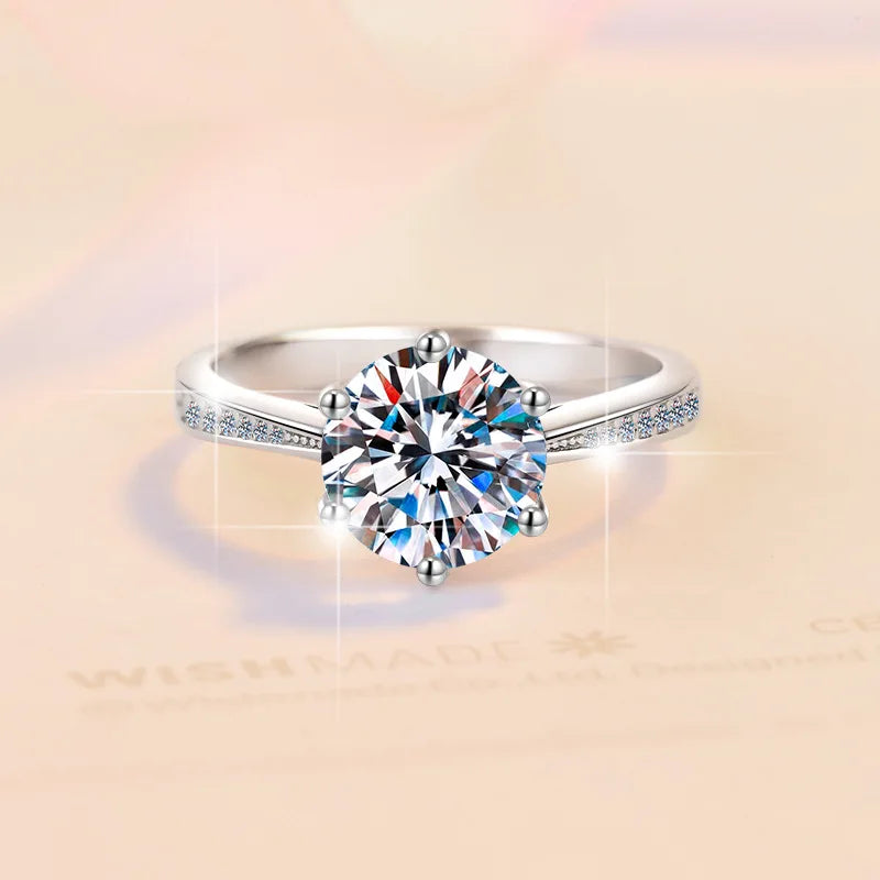 Silver 925 Original 3 Carat Round Brilliant Cut Pass Diamond Test D Color Moissanite Wedding Ring for Teen Girls Fine Jewelry