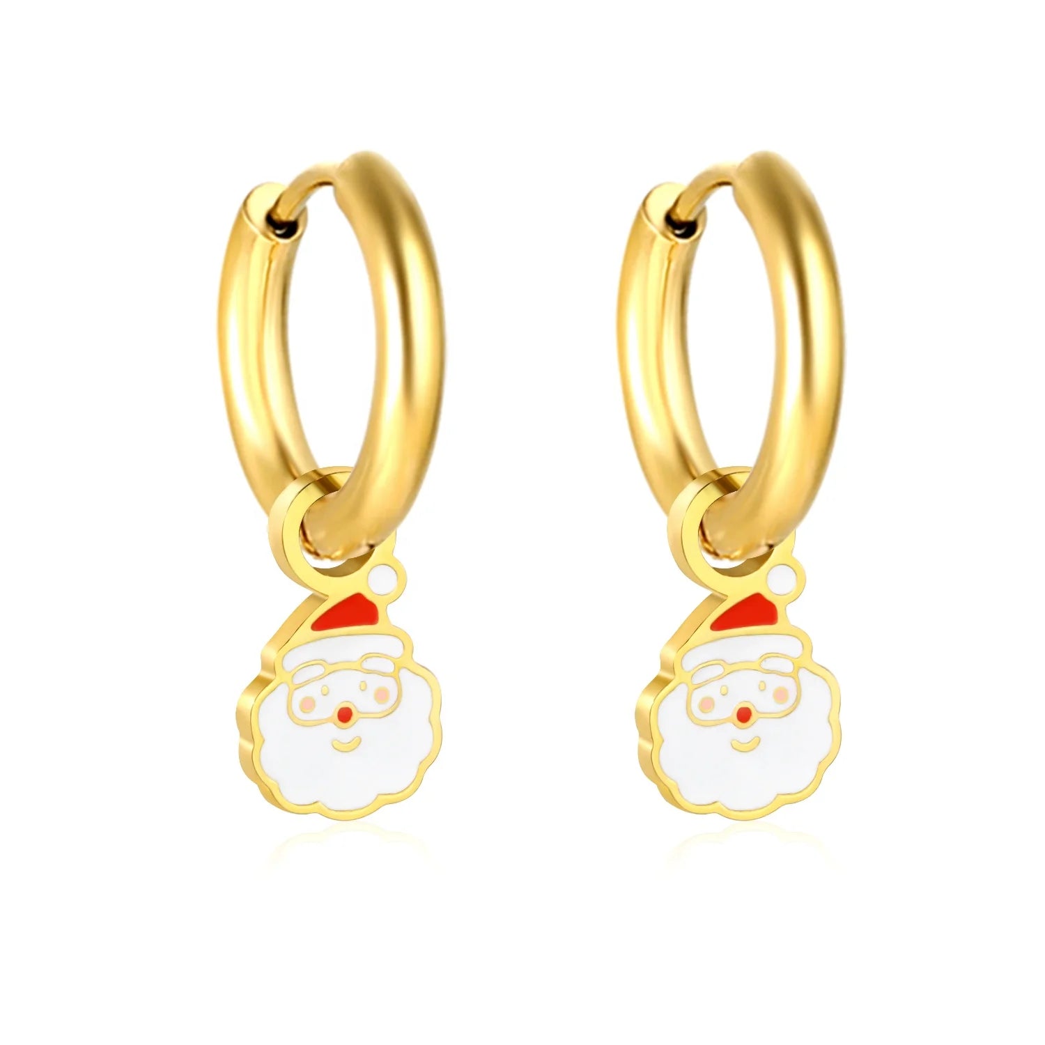 Children Christmas Gift Jewelry Hypoallergenic 316 Stainless Steel Earrings Mini Santa Claus Enamel Dangle Huggie Hoop Earrings