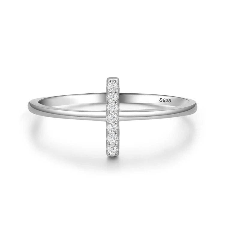 Fashion Fine Jewelry 925 Sterling Silver Micro Inlay CZ Diamond Women Cross Shape Stackable Ring