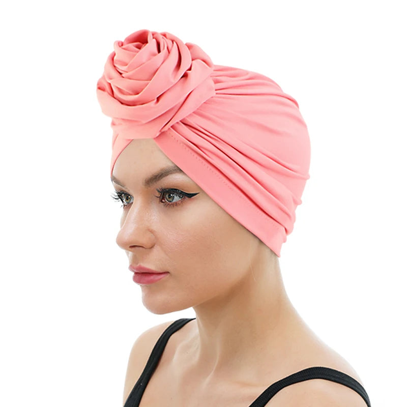 Gothertop Wholesale Custom Logo Hair Accessories Solid Color Muslim Cancer Turban Hat Headscarf Braid Polyester Turban for Women