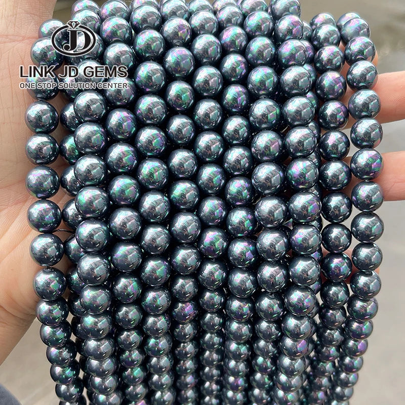 JD Top Quality 4-12mm Round Smooth Loose Shell Beads 7A Black Shell Pearl Beads for Jewelry Making Diy