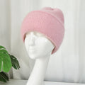Winter Angora Wool Knitted Beanie Hat With Custom Logo Soft Fluffy Warm Cuff Hats for Women Girls Candy Color Beanie