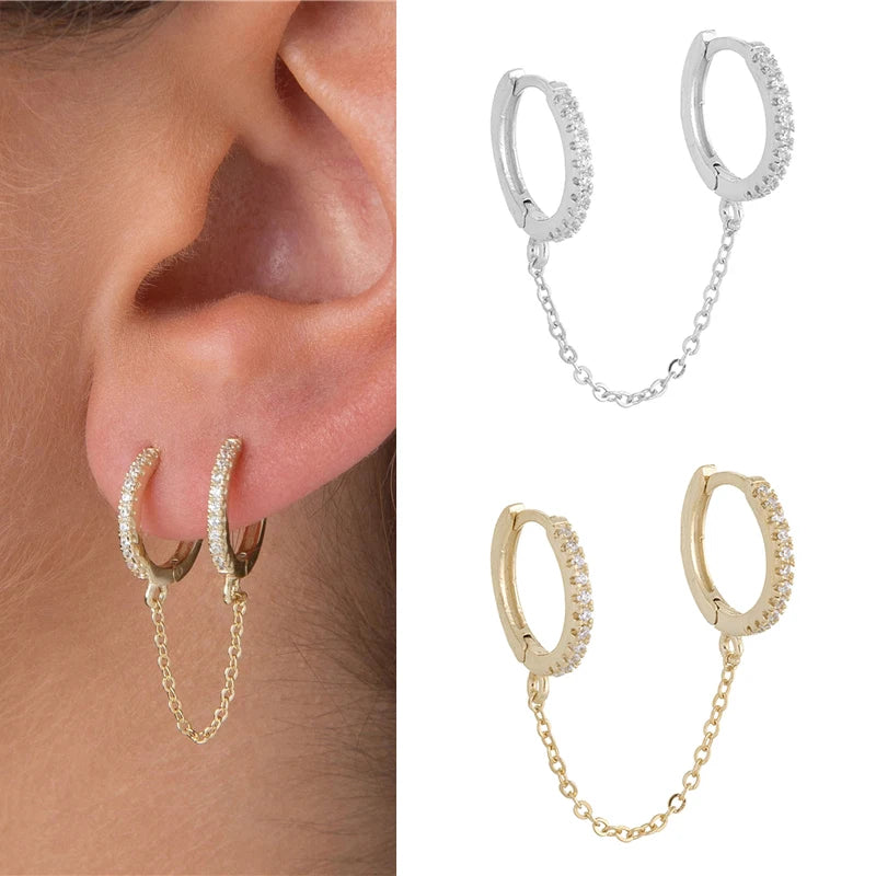 Fashion Gold Silver Color Punk Handcuff Chain Earrings for Women