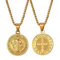 Men's St Benedict Exorcism Pendant Necklace Stainless Steel Catholic Roman Cross Protection Christian Religious Jewelry Necklace
