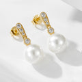 Aretes De Perla Simple Versatile Fashion 925 Sterling Silver Gold Plated Geometric Zircon Pearl Stud Earrings for Women Jewelry