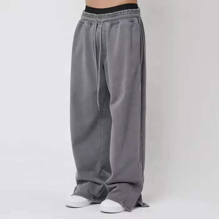 Streetwear Acid Washed Sweat Suits ZipperHoodies Tracksuit Set Acid Wash Distress Patch Flared Sweatpants Jogger Men
