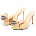 Open Toe High Heel Mules With Bow Slippers and Sandals Ladies Heeled Slippers