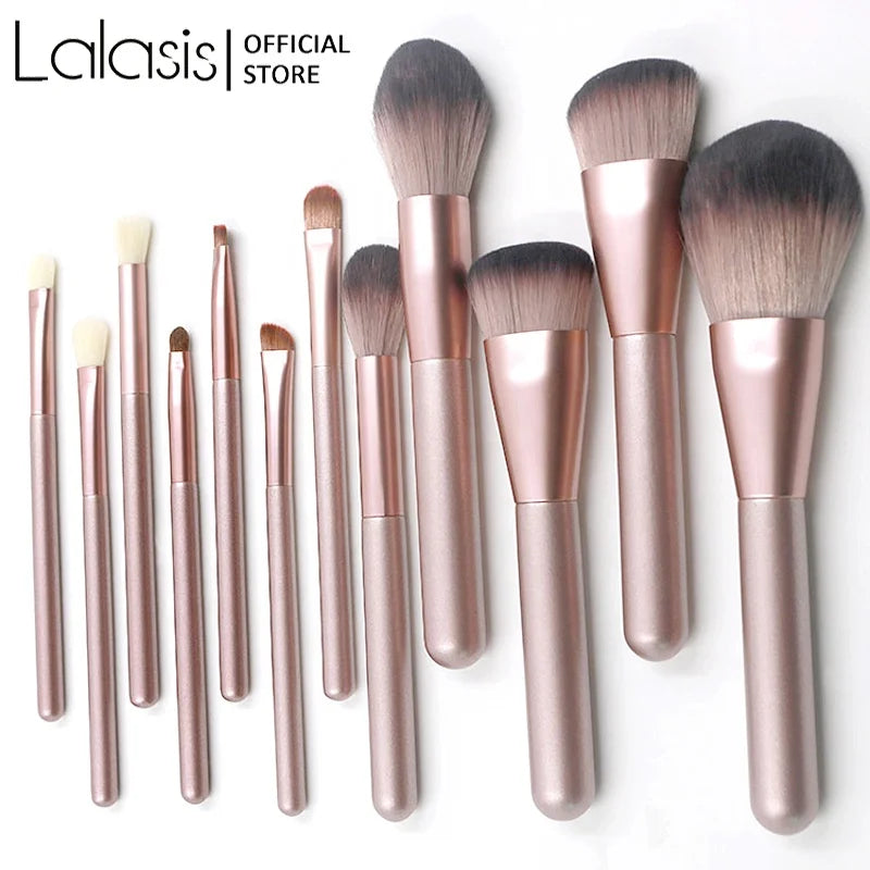 Lalasis Cosmetic Custom logo Rose Gold 12 Pcs Make up Brush Set Flat Make up Brushes