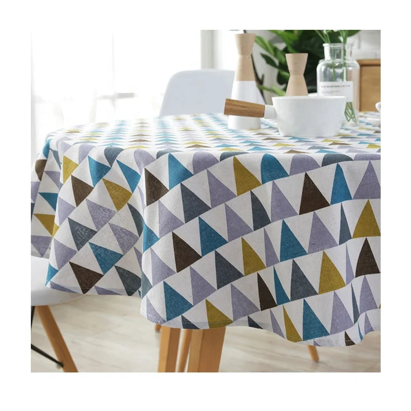 Modern Printed Colorful Woven Triangle Pattern 150cm Dia. Polyester/Cotton Tablecloth for Living Room Dining Machine Washable