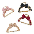 MIO Wholesale Simple Women Classical 7.5cm Hair Bow Clamp Colorful Butterfly Fabric Satin With Gold Chain Metal Clip Hair Claw