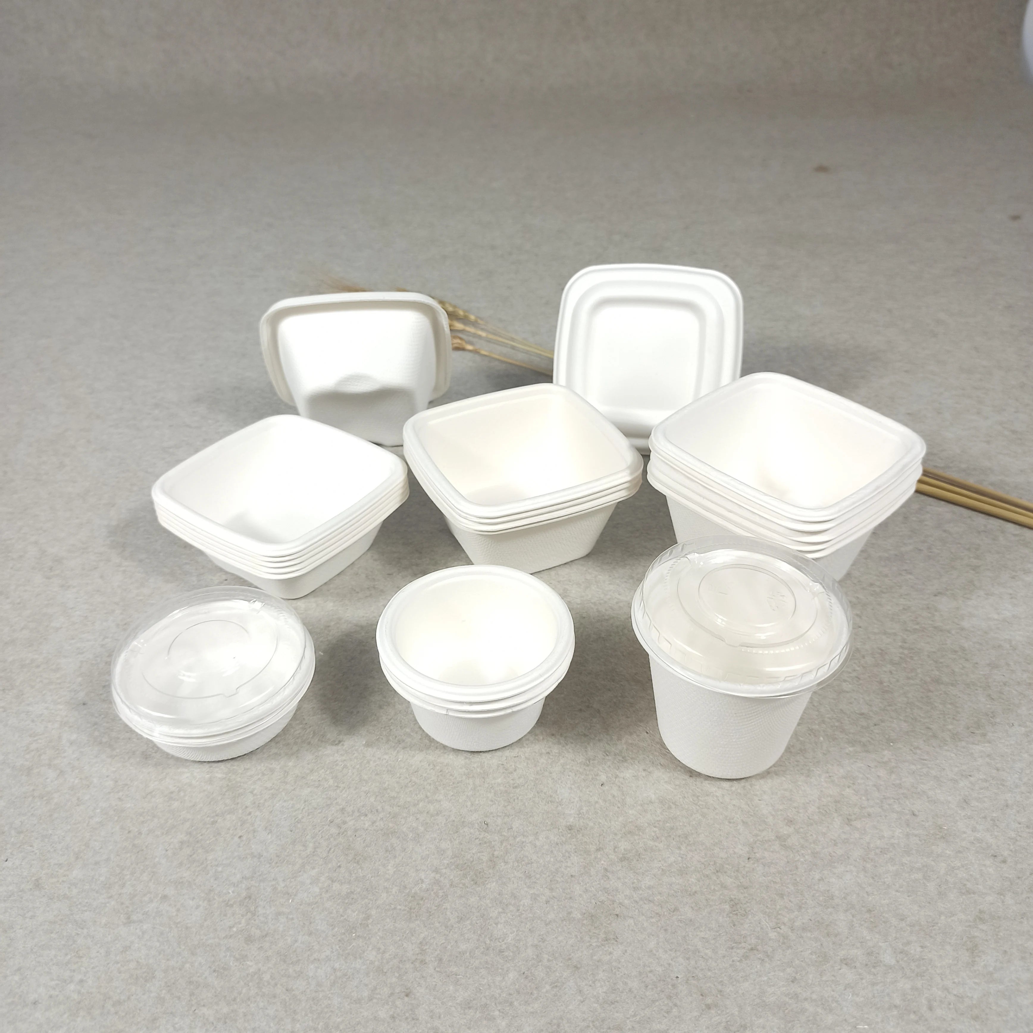 Wholesale Bioleader EU Certified Disposable Leakproof Bagasse Lunch Container Lid White 1-5oz Capacity Restaurant Take-Away