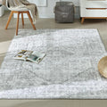 Low Pile Indoor Floral Print Boho Rug Vintage 5x7 Light Grey/Multi Non-Slip Large Area Carpet Living Room Machine Washable
