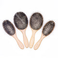 Professional Boar Bristle Hairbrush with Wooden Handle Cushion Nylon Paddle Laser Type for Detangling