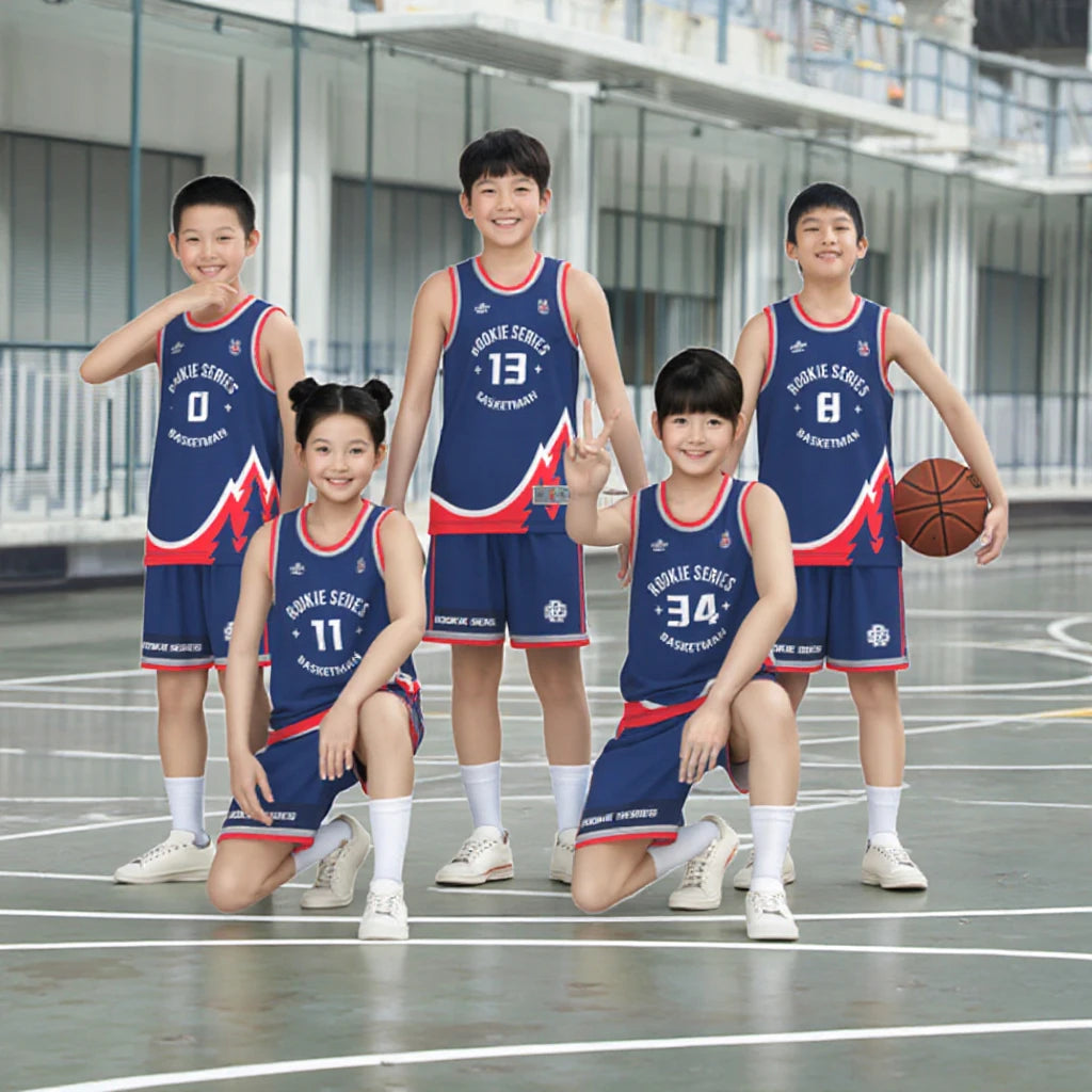 Free Custom Designed Kids Basketball Jersey Breathable with Printed Logo for Children Training Reversible Basketball Uniform