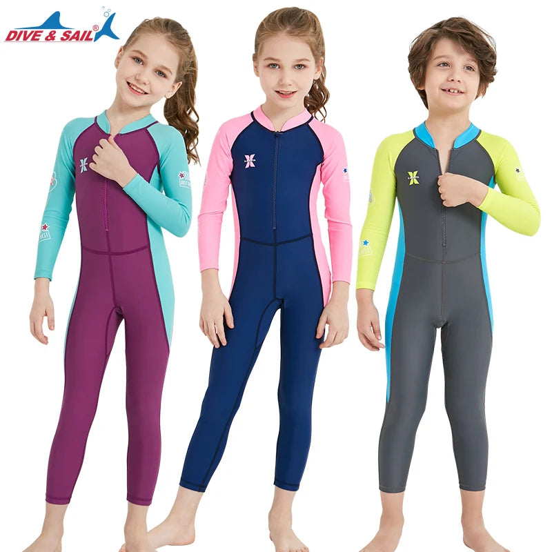 DIVE & SAIL Boys Girls Diving Surfing Suits for Long Sleeve UV Soft Spandex Swimsuit Children Kids Water Sports