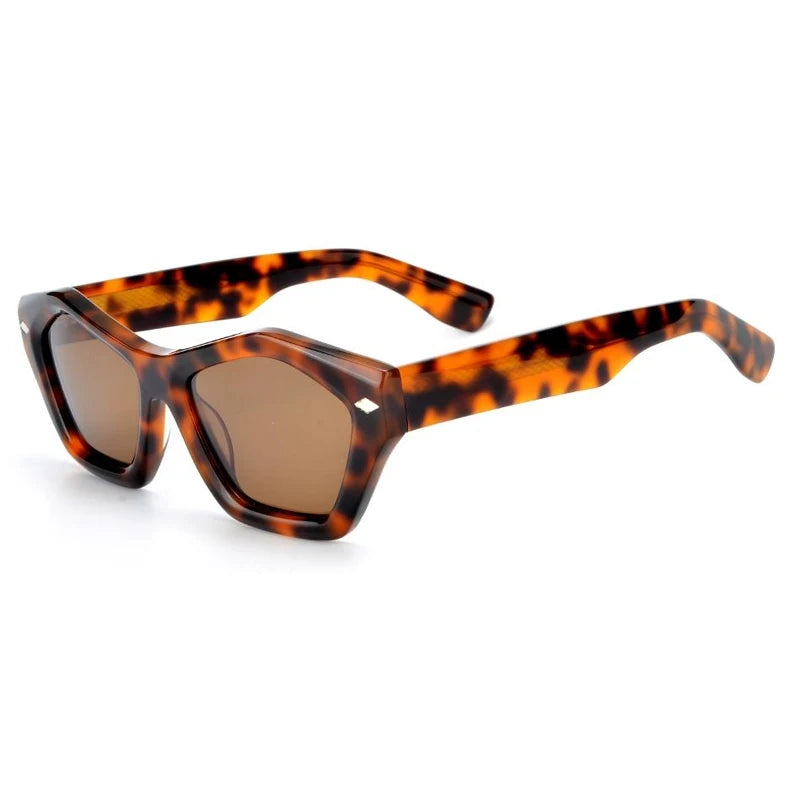 Retro Personality Unique Design Acetate Polarized Sunglasses Men and Women UV400 Tac Lenses Sunscreen with Big Irregular Frame