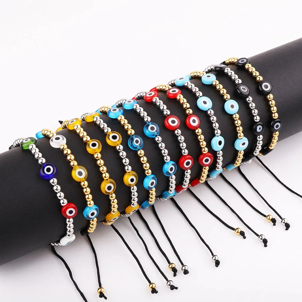 New Design Custom Bracelet Stainless Steel Beads Coloured Glaze Blue Eye Charm Lucky Macrame Bracelets Men Women JBS12254
