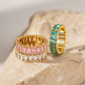 Waterproof Jewelry Stainless Steel Stacking Ring Colorful Full CZ Stone Cubic Zirconia Rings Wedding Women