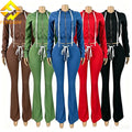 Womens Winter Clothing Zipper Hoodie Coat Sweatpants Jogger Women Two Piece Flare Pants Sweatsuit Set Tracksuit