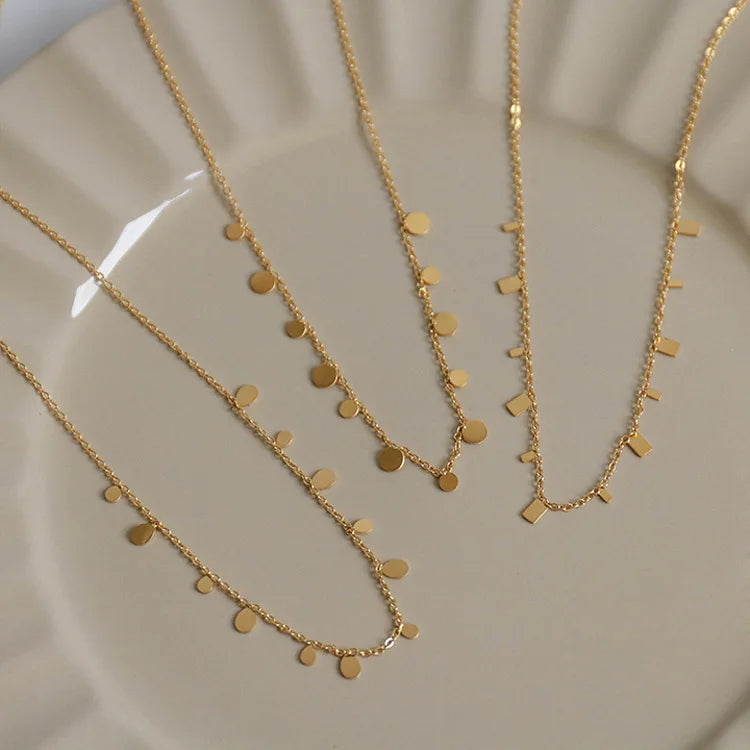 Non Tarnish Jewelry 18K Gold Plated Geometric Square Round Choker Stackable Stainless Steel Shiny Sweater Necklaces YF2338
